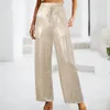 Pantaloni da donna paillettes paillettes oro argento gamba larga gamba da donna leggings gamberetti per pantaloni magri in vita alta club sexy long 2024