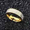 Women Band Tiifeany Ring smycken Inhemska personliga och fashionabla rostfritt stålring med tre rader med vit sten diamant inlay par inlagd lera