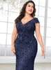 Party Dresses Lucyinlove Plus Size Elegant Blue Evening Dress For Women 2024 Luxury Long Mermaid Formal Sequins V-neck Prom Wedding Gown