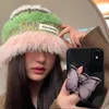 毛皮の温かいかぎ針編みのバケツ帽子ファッションY2Kビーニー女性のための冬の帽子韓国語レトロフィッシャーマンキャップレディースニットハット240412