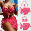 Women's Swimwear Swimsuit 3 Piece Set Halter Tie Dye Bikini With Sun Protective Sheer Cover Up Mesh Skirt