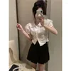 Blouses de femmes Qweek blanc lolita short shirt womir y2k vintage élégant preppy été coréen style jeune esthétique chic 2024