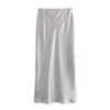 Unizer Spring Product Womens Fashion Slim Fit Silk Satin Texture Seveless Top High Waist Midi Half Skirt Casuare Set 240419