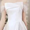 Party Dresses ofallsis French Style Off Axla Light Wedding Satin Toast Dress 2024 Summer White Evening Banket Simple