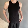 Men's Tank Tops SYUHGFA 2024 Vest Summer Round Neck Elastic Knits Top Trend Sleeveless Fashion Solid Color Ribbed Pattern Male