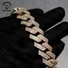 Heavy Hip Hop Büyük Boyut 925 Gümüş 10K Katı Sarı Altın Mossanit Zinciri 18mm VVS1 Laboratuvar Grown Diamond Buzlu Küba Bağlantı Bilezik