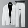 Abiti da uomo Stripe Spring Men Blazer Pants Set Pockets Tasche Solid Color Outfit Outfit Lace-Up Suit Wedding Wedding Male Formale