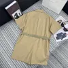 Designer Women's jump Jumpsuit Summer casual playsuit Fashion Tide New Khaki Lapel Short Sleeve Work Button suit with Belt