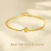 Real 18K Gold Twisted Chain Simple Ball Design Pure AU750 Hemp Rope Armband Fine Jewelry Gift for Women 240424