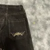 Jnco Jeans Y2K Hip Hop Retro Grafik bestickt Baggy Jeans Schwarze Hosen Männer Frauen Harajuku Gothic High Taille Wide Hosen 240420