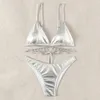 Bikini da bagno femminile set di bikini sexy sexy argento lucido strass di strass spinge up da bagno da bagno abitudini da bagno costume da bagno 2024 mujer nuoto