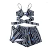 Swimwear féminin Paathde 2024 Summer Retro Imprimé Voile Loose Shorts Backless Slim Fit Banded Bikini