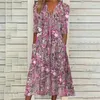 Robes de fête Sweet Style Small Flower Print Femmes V Pulpage couloir Half Mancheve Robe Femelle Casual Loose Poches Double Poches