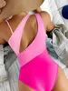 Vigocasey Pink One Schulterstück Badebekleidung für Frauen hoher Taille Push Up Badeanzug Rückenfreier ausgehöhlter brasilianischer Badeanzug 240416