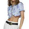 Женские блузки женщины обрезают базовые футболки летние цветочные печати вышив