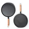 Pannen 26 cm verdikte gietijzeren anti-stick koekenpan cake pannenkoek crêpe maker plat met anti-verwarmde houten handgreep kookgerei