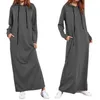 Sıradan Elbiseler Sonbahar Kadın Elbisesi 2024 Moda Basit Retro Kapüşonlu Sweatshirt Kış uzun kollu cep katı bornoz