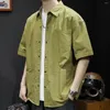 Herren lässige Hemden männlicher kurzer Kurzarm mit Taschenhemd Kleidung Sommer Japanische Vintage -Ästhetikdesigner Mode 2024 I.