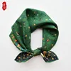 Army Green Luxury Natural Silk Scarf Women Spring Printed Bird 100% Real Silk Twill Scarves Wrap Shawl Square 50cm Bandana Lady 240412