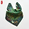 Army Green Luxury Natural Silk Scarf Women Spring Printed Bird 100% Real Silk Twill Scarves Wrap Shawl Square 50cm Bandana Lady 240412