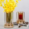 Kerzenhalter Schmiedeeisenhalter elektroplierend Glasbecher Blume Vase Ornament für Home Hochzeits Geburtstagsfeier Esstisch Dekor Geschenk