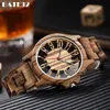 Natuurlijk bamboe houten horloge voor mannen full-houten holle case band horloges man kwarts polshorloge real houten hen clock mannale reloj 240425