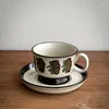 Tassen Ahunderjiaz-Bemalte Keramik Kaffeetasse und Untertassen-Set Vintage Nischenstil Haushaltsgetränke Home Dekoration