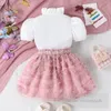 Lindas garotas Princess Roupas Conjuntos de verão Crianças roupas infantil Bows amarrar colarinho de colarinho de manga curta Saias de borla 2pcs z7925