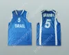 Пользовательский nay name mens Youth/Kids Naor Sharon 5 Израиль Blue Basketball Jerse