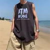 Summer Men Beach Tank Top Top Stampa camicia senza maniche Cotton Hundershirt Korea Fashion Stupt Fash Holiday Grey Grey 240423