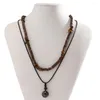 Choker Collier de pendentif en pierre naturelle Vintage Perles en bois Pearl Turquoise ethnique Style