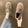 Casual Shoes Luxury Crystal Bow-knot Cotton Women Ballerina Sneakers Fleeces Flats Woman Fur Moccasins Round Toe Warm Plush Loafers2024