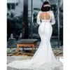 Taille en dentelle arabe plus blanc Aso Ebi Sirène perlée robes de mariée à manches longues Buttes couvertes Roches de fête de mariée africaine WJY591