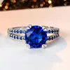 Con piedras laterales zss moderna rosa oro plateado cz anillo de piedra azul grande de cielo para mujeres joyas de compromiso de boda regalo