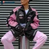 HARAJUKU RACING Veste Man Femmes surdimensionnées Y2K Vintage imprimé Pattern Motorcycle Jackets High Street Patchwork Bomber Outwear 240426