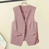 Chalecos de mujeres trabajos traje casual chaleco elegante ceñido de cuello en V de un solo pecho con bolsillos decorativos estilo de negocio formal para oficina