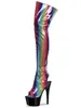 Boots Sexy Fetish Rainbow Open Toe Strips Nightclub Pole Dance Exotic Talons minces 5 pouces plate-forme Femmes 8 pouces sur le genou
