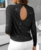 Women's T Shirts Clothing 2024 Säljer Fashion Elegance Luxury Sexig ihålig back Women Mock Neck Design Allover Sequin Decoration Top