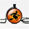 Colares pendentes Halloween Pumpkin for Men Men Men Glass Cabochon Bat Witch Chains Jeia de moda em Pingentes de Droga BK DHCZO