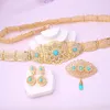Blaues Steinschmuck Set Gold plattiert marokkanischen türkischen Kaftan Hochzeitsgürtel Halskette Ohrring Muslim Sets Arabisch Bijoux Femme 240410