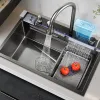 Waterfall Kitchen Sink Mieszkanie stali nierdzewne Duże pojedyncze gniazdo Zestaw kranu cyfrowego wyświetlacza wielofunkcyjne mycie basenu mycia