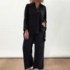 Women's Two Piece Pants Loose Fit Women Suit Elegant Shirt Set With Turn-down Collar Long Sleeve Blouse Wide Leg Trousers For Commuting