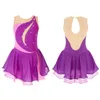 Figur Skating Dress for Kids Girls Performance Costumes Rhinestone Mesh Splice Ballet Dance Dresses Gymnastics Leotards 240412