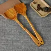 Ustensiles Bamboo et Wood Pheilles de cuisine chinoise Spatule 39cm Pan sans bâton longue manche en bois tour de cuisine outils de cuisson spatule