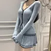 Werkjurken Koreaans zoete meid sexy pak dames lente/zomer contrast gebreide vest geplooid korte rok tweedelige set vrouwelijke kleren