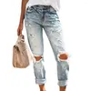 Jeans féminins 2024 FACEMENTS MODE MIDE BEAPPITRE BIG BIG RIPPING Ripped High High Street Denim Pantal