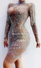 Bühnenverschleiß luxuriöser glänzender Kristalle Mesh Kleid Strasssteine Fransen Party Nachtclub Geburtstag Outfit Sänger Performance Tanz Kostüm