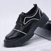 Casual Shoes Hair Stylist Men's Thick Soled Glossy Leather Korean Version Formal Business Lace Up Trendy