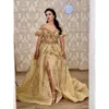 Gold Tunisia Evening Arabic Glitter Dresses spetsar Applicques Front Split Two Pieces Prom Dress Short Hidees Modern Special OCN GOWNS FÖR KVINNOR 2024