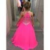 쉬폰 구슬로드 여자 고삐 자홍색 라인톤은 줄 바닥 길이 소녀의 미인 대회 드레스 BA7601